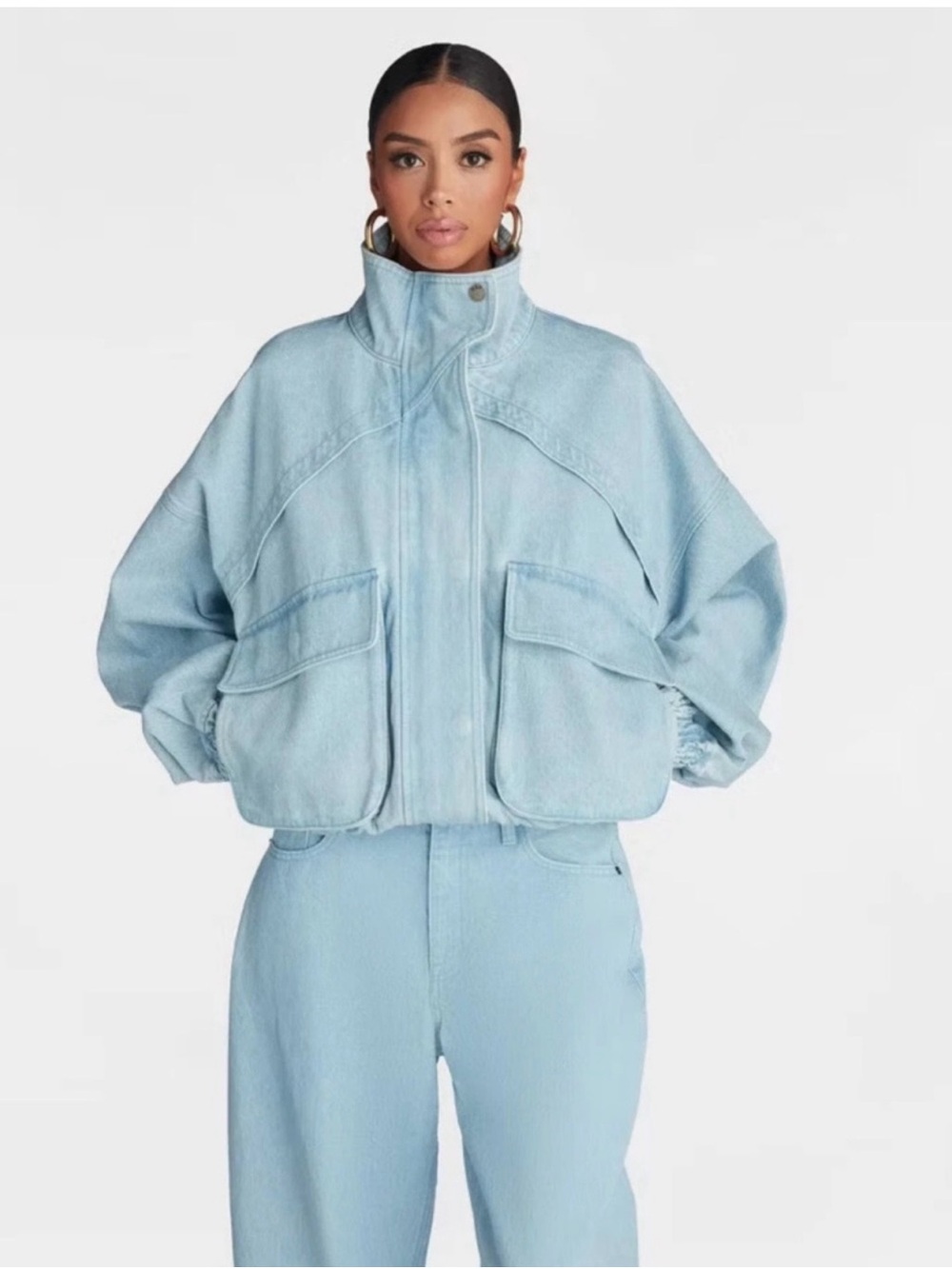 KBB: KAHLANA 🎯 Light Blue Oversized Bomber Jacket - Women - Picture 6 of 7